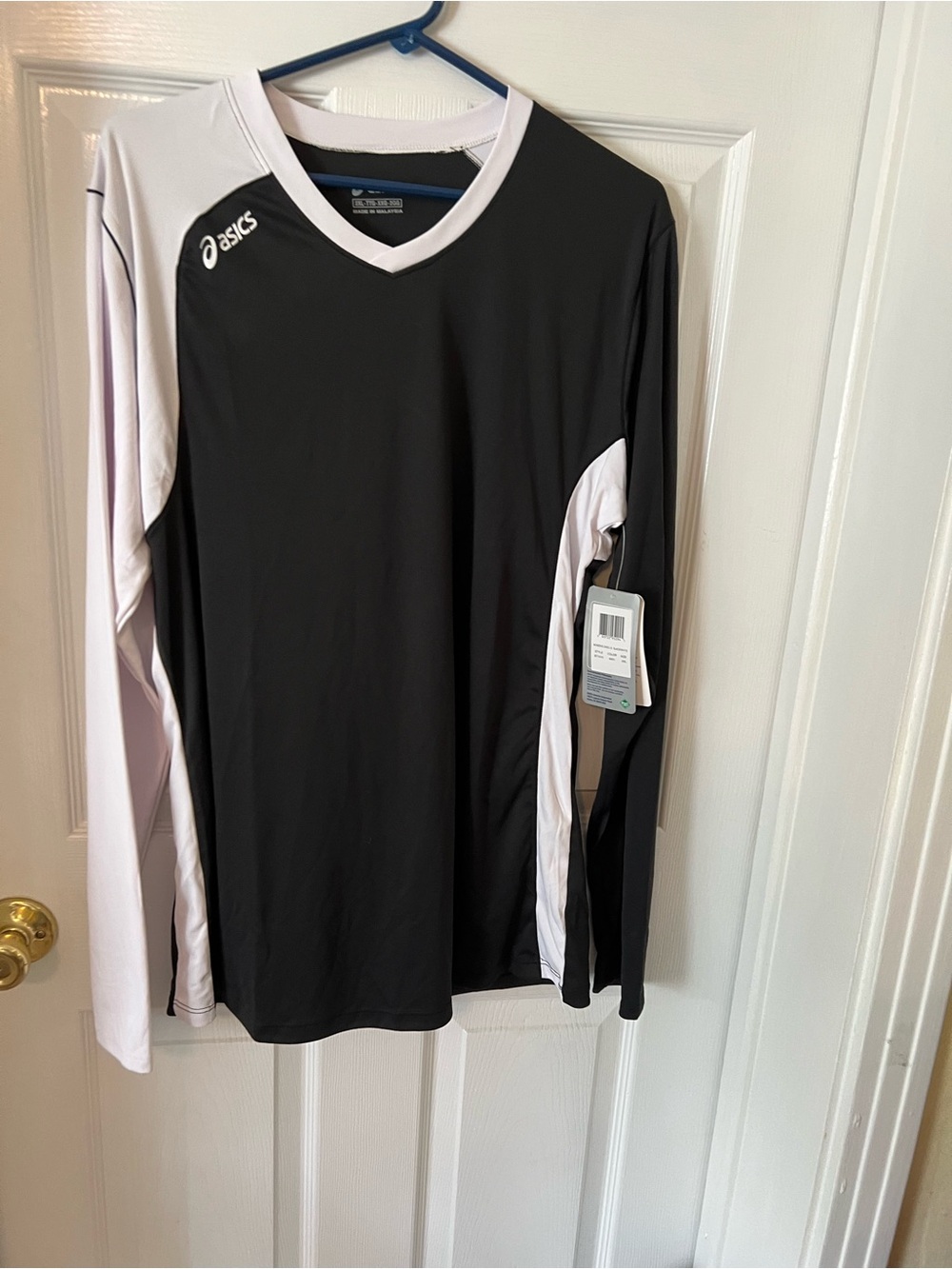 Asics Black and White Long Sleeve V-Neck Sports Top